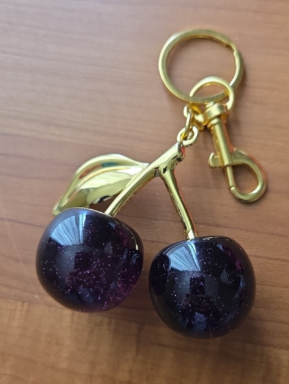 Gold Cherry Keychain with Black Glitter Cherries - Picture 6 of 7